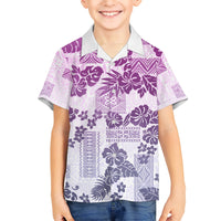 Vintage Hawaii Kid Hawaiian Shirt Hibiscus Tapa Tribal With Hawaiian Quilt Pattern Violet - Wonder Print Shop