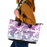 Vintage Hawaii Leather Tote Bag Hibiscus Tapa Tribal With Hawaiian Quilt Pattern Violet - Wonder Print Shop