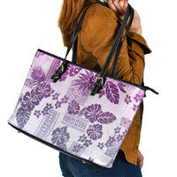 Vintage Hawaii Leather Tote Bag Hibiscus Tapa Tribal With Hawaiian Quilt Pattern Violet - Wonder Print Shop