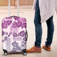 Vintage Hawaii Luggage Cover Hibiscus Tapa Tribal With Hawaiian Quilt Pattern Violet - Wonder Print Shop