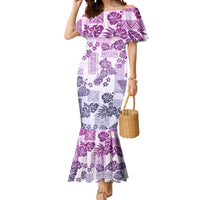 Vintage Hawaii Mermaid Dress Hibiscus Tapa Tribal With Hawaiian Quilt Pattern Violet - Wonder Print Shop