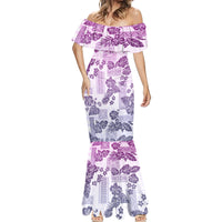 Vintage Hawaii Mermaid Dress Hibiscus Tapa Tribal With Hawaiian Quilt Pattern Violet - Wonder Print Shop