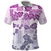 Vintage Hawaii Polo Shirt Hibiscus Tapa Tribal With Hawaiian Quilt Pattern Violet - Wonder Print Shop