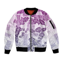 Vintage Hawaii Sleeve Zip Bomber Jacket Hibiscus Tapa Tribal With Hawaiian Quilt Pattern Violet - Wonder Print Shop