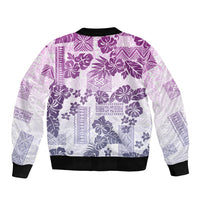 Vintage Hawaii Sleeve Zip Bomber Jacket Hibiscus Tapa Tribal With Hawaiian Quilt Pattern Violet - Wonder Print Shop