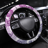 Vintage Hawaii Steering Wheel Cover Hibiscus Tapa Tribal With Hawaiian Quilt Pattern Violet - Wonder Print Shop
