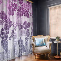 Vintage Hawaii Window Curtain Hibiscus Tapa Tribal With Hawaiian Quilt Pattern Violet - Wonder Print Shop