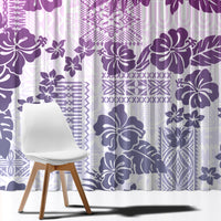 Vintage Hawaii Window Curtain Hibiscus Tapa Tribal With Hawaiian Quilt Pattern Violet - Wonder Print Shop