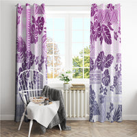 Vintage Hawaii Window Curtain Hibiscus Tapa Tribal With Hawaiian Quilt Pattern Violet - Wonder Print Shop