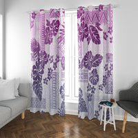 Vintage Hawaii Window Curtain Hibiscus Tapa Tribal With Hawaiian Quilt Pattern Violet - Wonder Print Shop