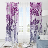 Vintage Hawaii Window Curtain Hibiscus Tapa Tribal With Hawaiian Quilt Pattern Violet - Wonder Print Shop