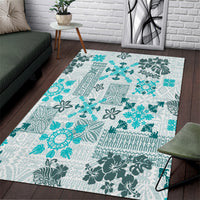 Hawaii Tapa Tribal Area Rug With Hawaiian Quilt Pattern Aqua LT9 - Wonder Print Shop
