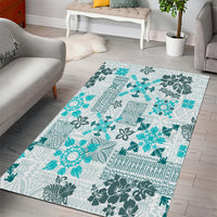Hawaii Tapa Tribal Area Rug With Hawaiian Quilt Pattern Aqua LT9 - Wonder Print Shop