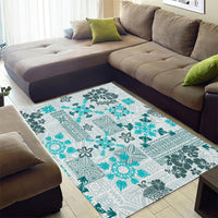 Hawaii Tapa Tribal Area Rug With Hawaiian Quilt Pattern Aqua LT9 - Wonder Print Shop