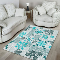 Hawaii Tapa Tribal Area Rug With Hawaiian Quilt Pattern Aqua LT9 - Wonder Print Shop