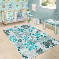 Hawaii Tapa Tribal Area Rug With Hawaiian Quilt Pattern Aqua LT9 - Wonder Print Shop