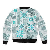 Hawaii Tapa Tribal Bomber Jacket With Hawaiian Quilt Pattern Aqua LT9 - Wonder Print Shop
