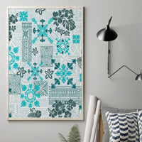 Hawaii Tapa Tribal Canvas Wall Art With Hawaiian Quilt Pattern Aqua LT9 - Wonder Print Shop
