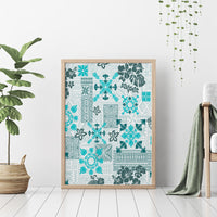 Hawaii Tapa Tribal Canvas Wall Art With Hawaiian Quilt Pattern Aqua LT9 - Wonder Print Shop