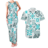 Hawaii Tapa Tribal Couples Matching Tank Maxi Dress and Hawaiian Shirt With Hawaiian Quilt Pattern Aqua LT9 - Wonder Print Shop