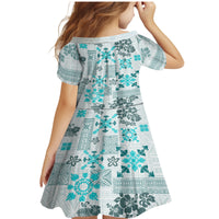 Hawaii Tapa Tribal Family Matching Mermaid Dress and Hawaiian Shirt With Hawaiian Quilt Pattern Aqua LT9 - Wonder Print Shop