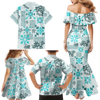 Hawaii Tapa Tribal Family Matching Mermaid Dress and Hawaiian Shirt With Hawaiian Quilt Pattern Aqua LT9 - Wonder Print Shop
