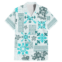 Hawaii Tapa Tribal Family Matching Mermaid Dress and Hawaiian Shirt With Hawaiian Quilt Pattern Aqua LT9 - Wonder Print Shop