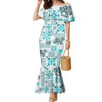 Hawaii Tapa Tribal Family Matching Mermaid Dress and Hawaiian Shirt With Hawaiian Quilt Pattern Aqua LT9 - Wonder Print Shop