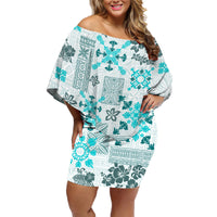 Hawaii Tapa Tribal Family Matching Off Shoulder Short Dress and Hawaiian Shirt With Hawaiian Quilt Pattern Aqua LT9 - Wonder Print Shop