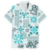 Hawaii Tapa Tribal Family Matching Tank Maxi Dress and Hawaiian Shirt With Hawaiian Quilt Pattern Aqua - Wonder Print Shop