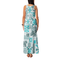 Hawaii Tapa Tribal Family Matching Tank Maxi Dress and Hawaiian Shirt With Hawaiian Quilt Pattern Aqua - Wonder Print Shop
