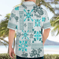 Hawaii Tapa Tribal Hawaiian Shirt With Hawaiian Quilt Pattern Aqua - Wonder Print Shop