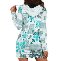 Hawaii Tapa Tribal Hoodie Dress With Hawaiian Quilt Pattern Aqua - Wonder Print Shop
