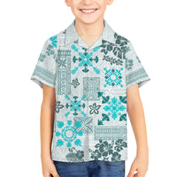 Hawaii Tapa Tribal Kid Hawaiian Shirt With Hawaiian Quilt Pattern Aqua - Wonder Print Shop