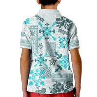 Hawaii Tapa Tribal Kid Polo Shirt With Hawaiian Quilt Pattern Aqua - Wonder Print Shop