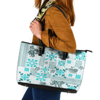 Hawaii Tapa Tribal Leather Tote Bag With Hawaiian Quilt Pattern Aqua - Wonder Print Shop