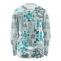 Hawaii Tapa Tribal Long Sleeve Shirt With Hawaiian Quilt Pattern Aqua - Wonder Print Shop