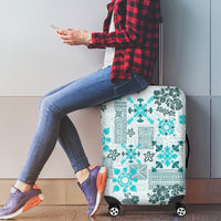 Hawaii Tapa Tribal Luggage Cover With Hawaiian Quilt Pattern Aqua - Wonder Print Shop