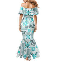 Hawaii Tapa Tribal Mermaid Dress With Hawaiian Quilt Pattern Aqua - Wonder Print Shop