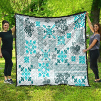 Hawaii Tapa Tribal Quilt With Hawaiian Quilt Pattern Aqua - Wonder Print Shop