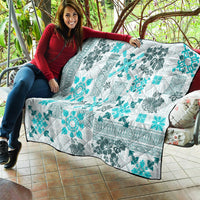 Hawaii Tapa Tribal Quilt With Hawaiian Quilt Pattern Aqua - Wonder Print Shop