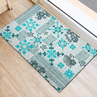 Hawaii Tapa Tribal Rubber Doormat With Hawaiian Quilt Pattern Aqua - Wonder Print Shop