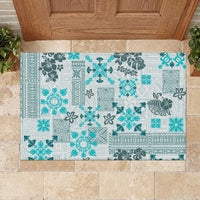 Hawaii Tapa Tribal Rubber Doormat With Hawaiian Quilt Pattern Aqua - Wonder Print Shop