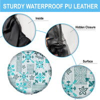 Hawaii Tapa Tribal Spare Tire Cover With Hawaiian Quilt Pattern Aqua - Wonder Print Shop