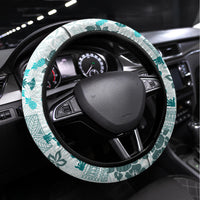 Hawaii Tapa Tribal Steering Wheel Cover With Hawaiian Quilt Pattern Aqua - Wonder Print Shop