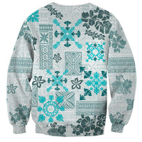 Hawaii Tapa Tribal Sweatshirt With Hawaiian Quilt Pattern Aqua - Wonder Print Shop