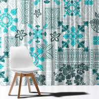 Hawaii Tapa Tribal Window Curtain With Hawaiian Quilt Pattern Aqua - Wonder Print Shop