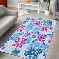 Hawaii Tapa Tribal Area Rug With Hawaiian Quilt Pattern Blue LT9 - Wonder Print Shop