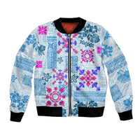 Hawaii Tapa Tribal Bomber Jacket With Hawaiian Quilt Pattern Blue LT9 - Wonder Print Shop