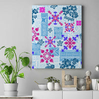 Hawaii Tapa Tribal Canvas Wall Art With Hawaiian Quilt Pattern Blue LT9 - Wonder Print Shop
